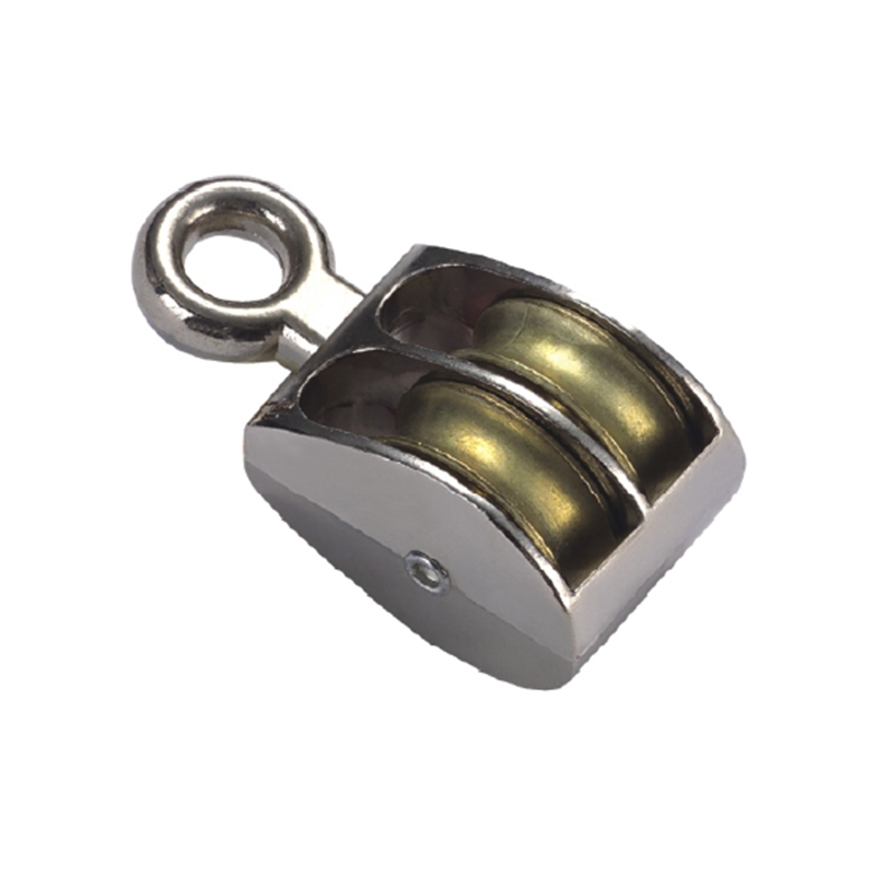 Double Wheel Pulley, Fixed Ring, Zinc Cast, Nickel Plated
