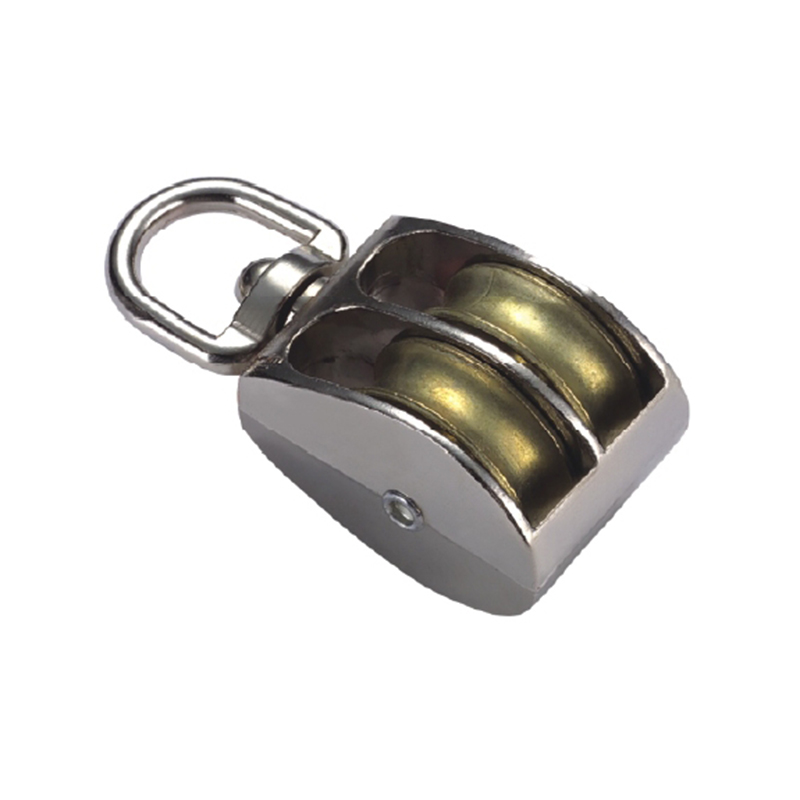 Double Wheel Pulley, Swivel Ring, Zinc Cast, Nickel Plated